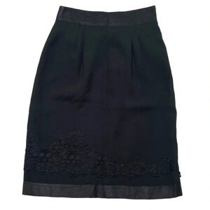 Philosophy di Alberta Ferretti Black Pencil Skirt 6 Embroidered Hem Grosgrain